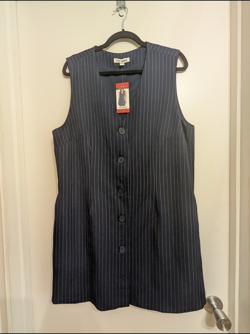 Steve Madden Navy Pinstripe Sleeveless Button-Front Mini Dress